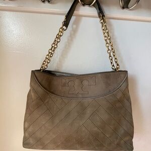 Tory Burch Olive Suede Chain Strap Tote Purse
